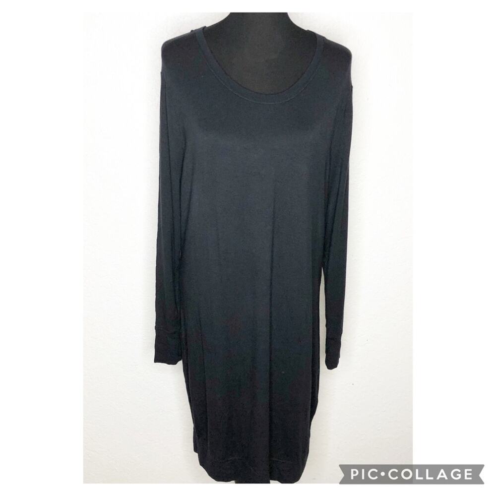 Athleta‎ black open back long sleeve jersey knit dress size Large